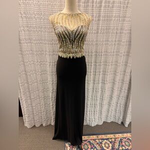 Black and Gold Embellished Prom Dress